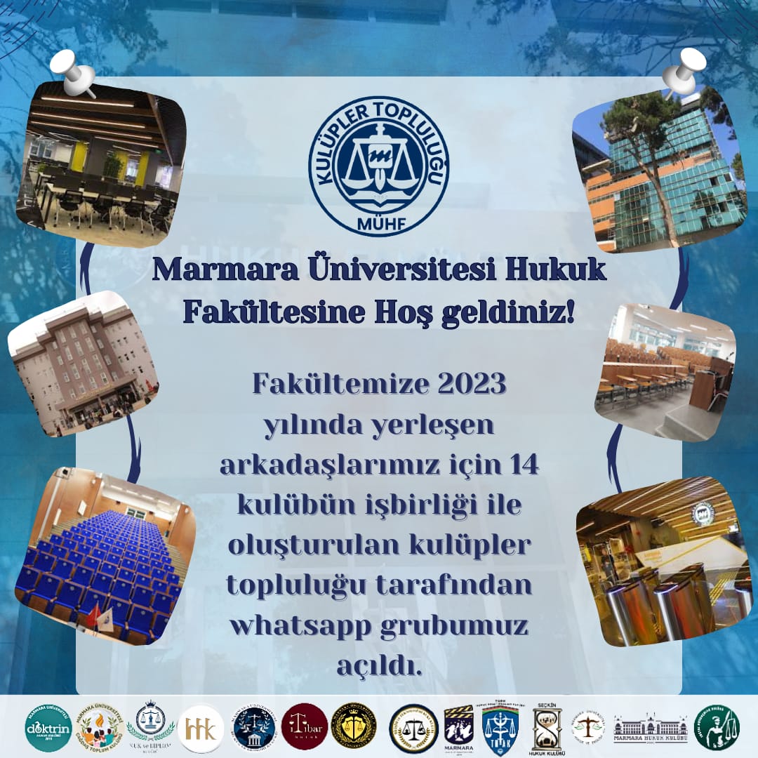 Marmara Üniversitesi Hukuk Fakültesine hoş geldiniz💫

Fakültemize 2023 yılında yerleşen arkadaşlarımız için 14 kulübün işbirliği ile oluşturulan kulüpler topluluğu tarafından whatsapp grubumuz açıldı. 

Ön alım grubumuz için:
chat.whatsapp.com/KADFqzMIoL7IoW…

#mühf #marmarahukuk #yks2023