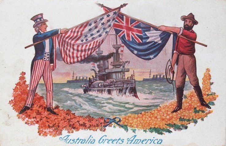 NavalInstitute's tweet photo. #OTD 1908, 500,000 Aussies turned out to welcome the arrival of the Great White Fleet to Sydney. The reception was so warm that hundreds of sailors went on unauthorized absence. USS Kansas stayed extra days to round up stragglers, offering a $10 bounty on every sailor returned. https://t.co/UYq03RP9ey
