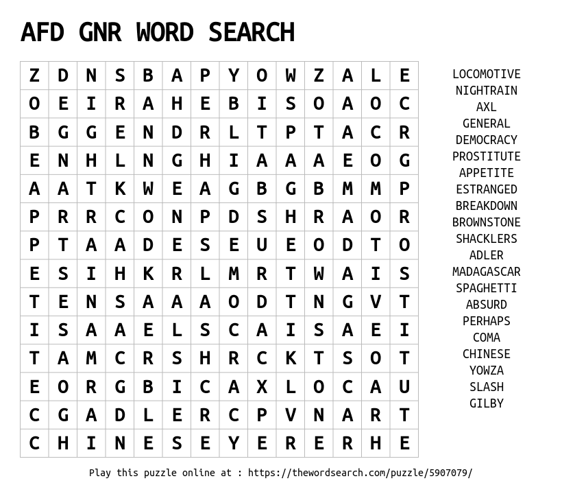 TheAFDPodcast's tweet photo. Sunday Guns N' Roses Word Search!
#GunsNRoses #Wordseach https://t.co/AN0s2rvOaG