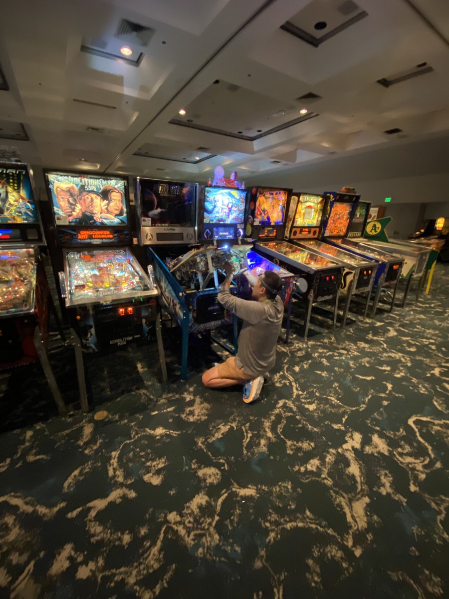 kobunheat's tweet photo. Working hard for you early this morning is @stevenplin, doing a last-minute part replacement on Star Trek LE so @CAExtremeOrg attendees can play for free all day! https://t.co/gdw9l6TUhc
