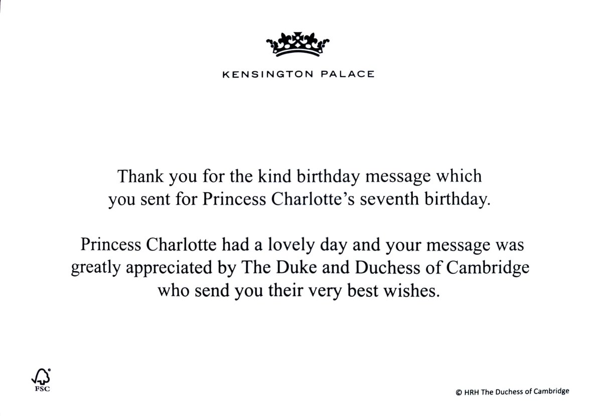CambridgesNews's tweet photo. On 15th April 2022, I sent a letter to the BRF to celebrate #PrincessCharlotte's 7th birthday and #PrinceLouis's 4th birthday and they responded separately. The first reply I received was Charlotte's birthday card ✉️ #RoyalFamily #Royals #letter #royalreply https://t.co/FMDvAIq2yO