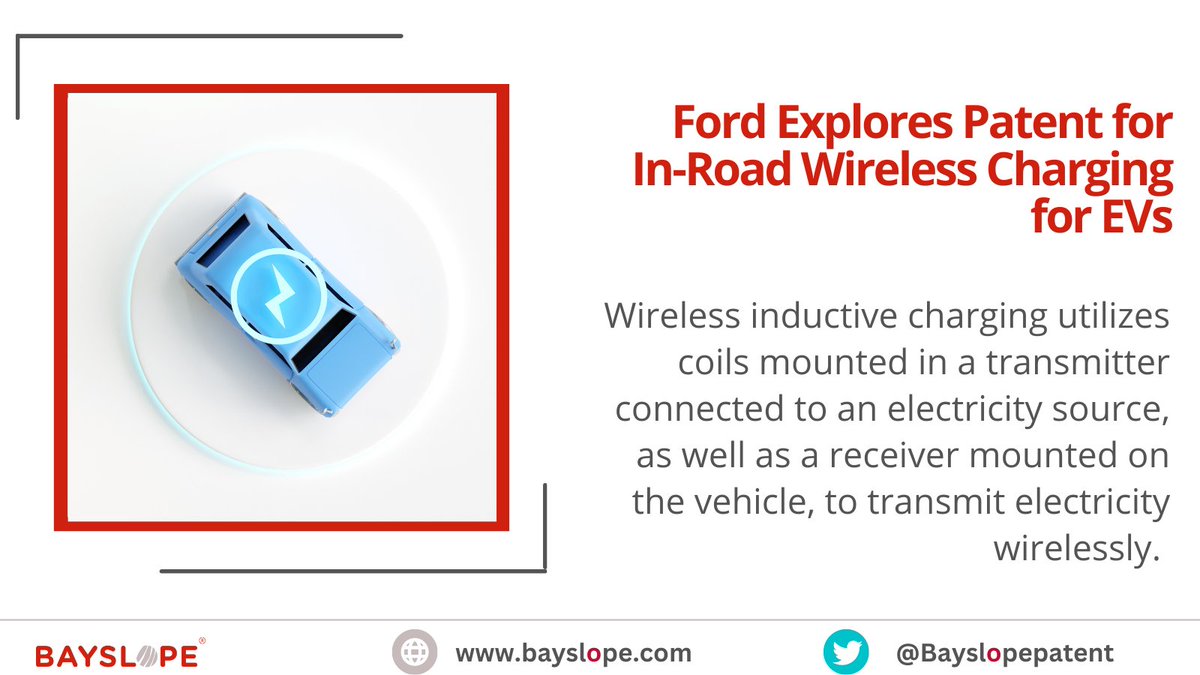 Bayslopepatent's tweet photo. #Ford to develop wireless charging for #EVs to grab a charge on the go.

#FordMotors #FordTech #Automotiveindustry #Auto #Auto #Autonews #technology #TechnologyNews #TechNews #techtwitter #techtrends #techupdate #Tech4All #ElectricVehicle #ElectricVehicles #Update #LatestNews https://t.co/t5VjUEkA77