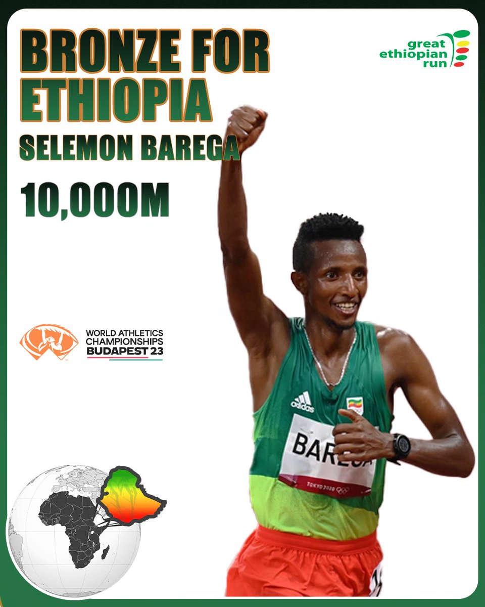 ነሃስ ለኢትዮጵያ🥉🇪🇹

በቡዳፔስት ሀንጋሪ እየተካሄደ የሚገኘው 19ኛው ዓለም አትሌቲክስ ሻምፒዮና፣ በ10,000 ሜትር ወንዶች ፍፃሜ ውድድር ሰለሞን ባረጋ ለኢትዮጵያ  ነሃስ  ሜዳሊያ አስገኝቷል 

#WorldAthleticsChamps