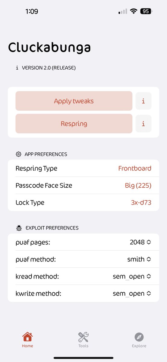 justAT3chGuy's tweet photo. #Cluckabunga v2.0 by @LeminLimez has been released
Change Log:
1: Rebranded to Cluckabunga.
2: Added changing passcode keys.
3: Added resolution changer. (backboard respring type required)
4: Minor bug fixes.
Can be grabbed over on #GitHub #kfd
“NOTE!”
please use @altstoreio or @Sideloadly for signing the .ipa
https://t.co/G8ge072EYo