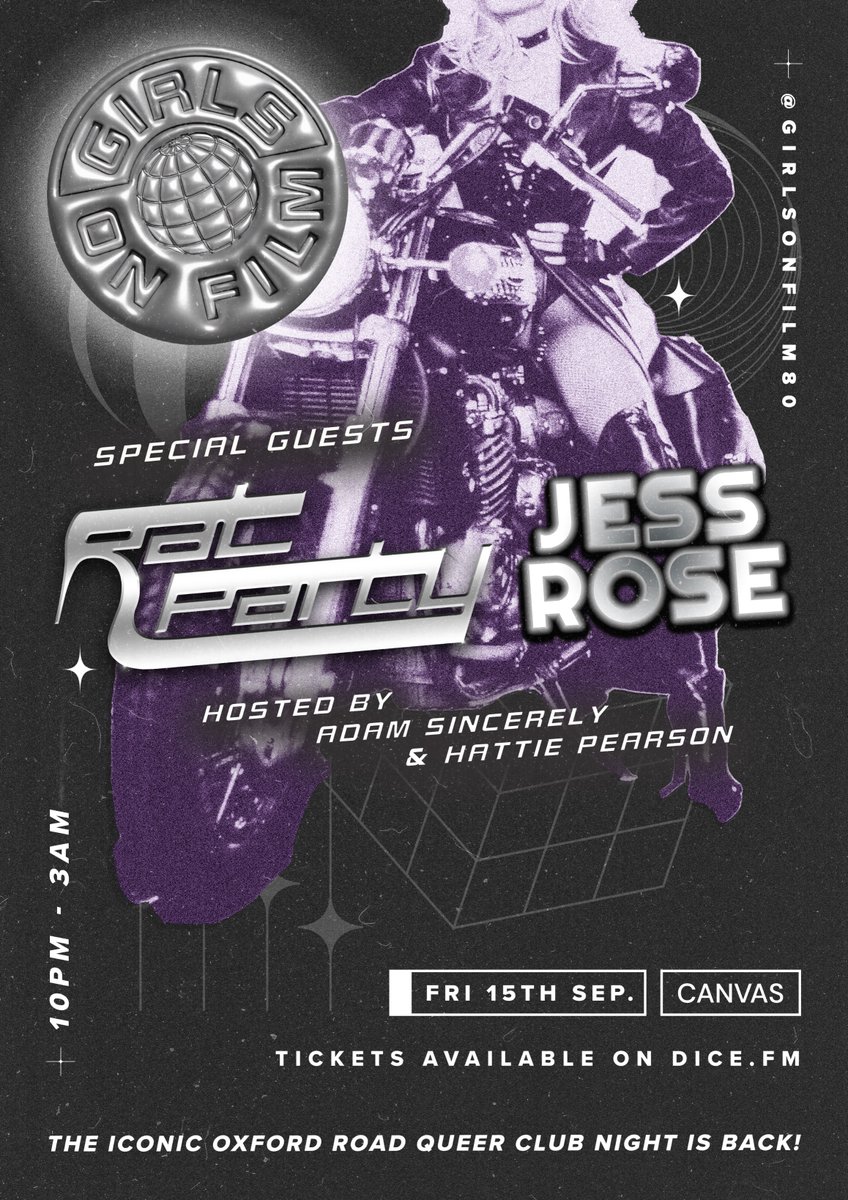 GIRLSONFILM80's tweet photo. The iconic Oxford Road queer club night is back at Canvas on Friday 15.09 from 10pm📷

We’re throwing a 5 hour rave to celebrate! Kicking off our relaunch party is founder of ‘CHIC’ in Manchester, DJ Jess Rose along with Leeds trio and special guests Rat Party 📷 https://t.co/DMrUFupaGA