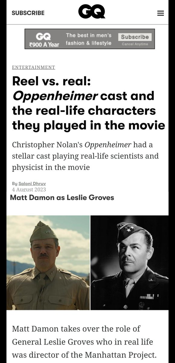 kimrosendotcom's tweet photo. Attn @GQMagazine @gqindia that is not General Leslie Groves on the right, that is actor Brian Donlevy portraying Gen Leslie Groves in The Beginning or the End from 1947. https://t.co/vYnvLgjv6T