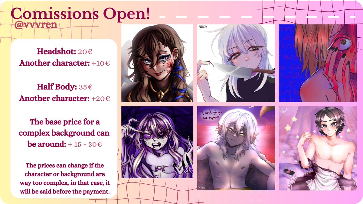 vvvren_'s tweet photo. OPEN COMISSIONS!!!
Payment will be made through Paypal, in Euros!! 
Terms of Service are in the last page, check them out before asking for a comission!! Any doubt my DMs are open!!
If you can share the post...appreciated...<3
I need... Money...

#comissionsopen  #opencomission https://t.co/GO9AvidVaz