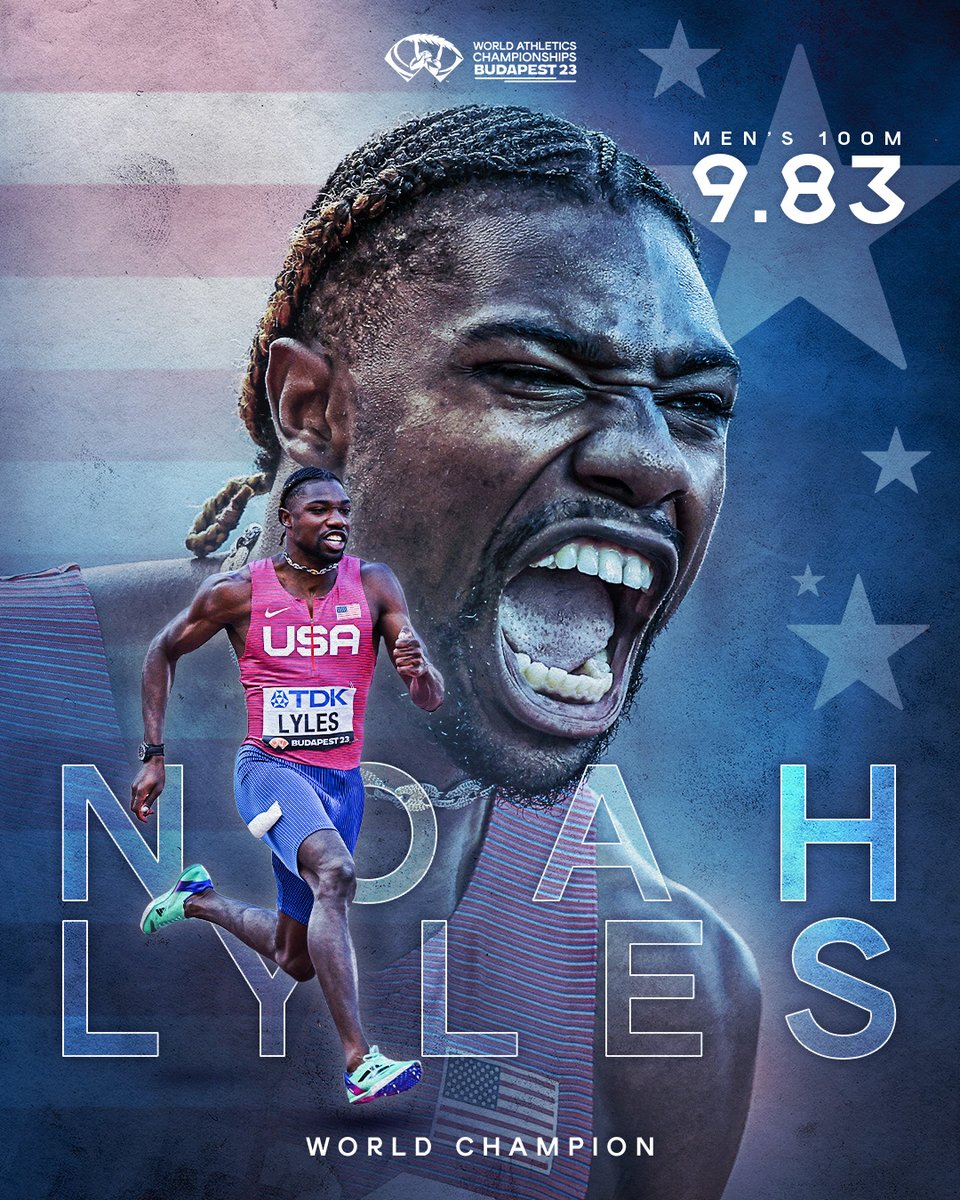 THE DOUBLE IS ON 🔥 @LylesNoah blazes to the 100m #WorldAthleticsChamps 🥇 in a world-leading 9.83 👀