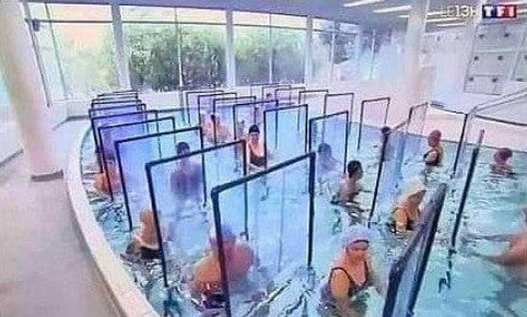 goddek's tweet photo. Do you remember when they attempted to combat a respiratory virus by installing plexiglass in swimming pools?

I bet one of the retirees probably peed in the water anyway, thus rendering all the measures absurd. https://t.co/1gBFt76XVt