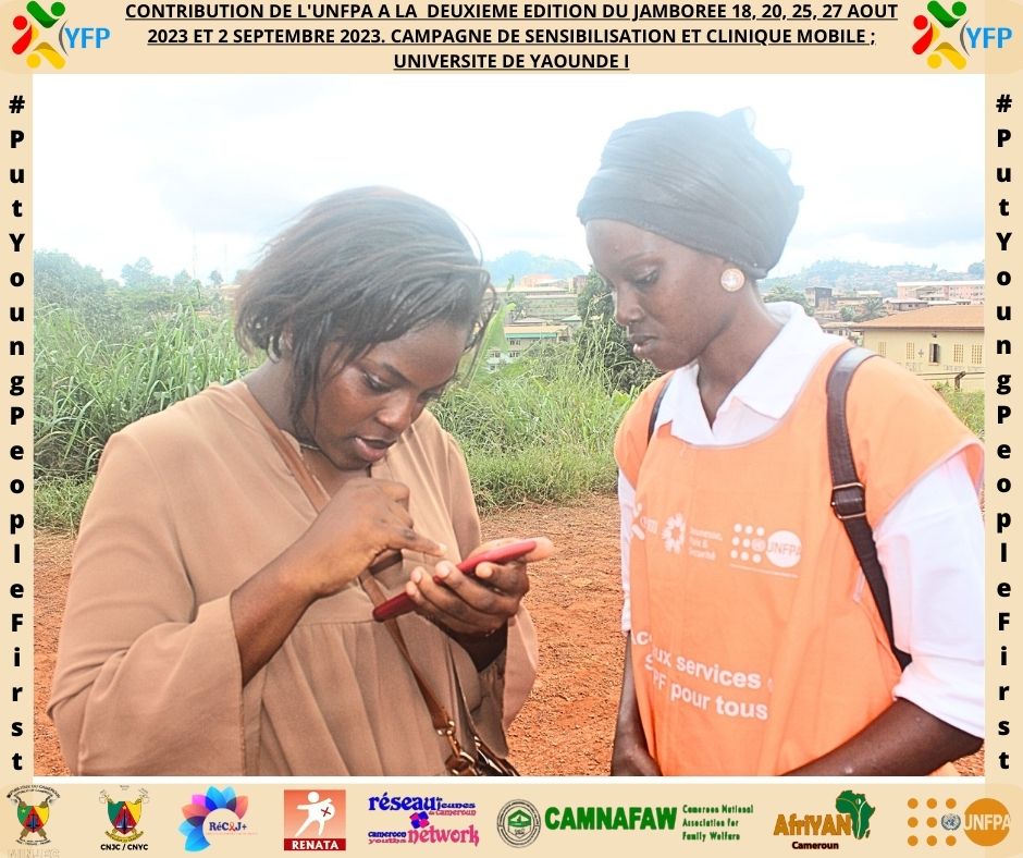 Y3zeros's tweet photo. Ds le cadre de l'appui technique &amp; financier de l'@UNFPACameroon à l'édition 2 du #NAWEWE Sports Jamboree.Le @Y3zeros se déploie pr la 2e jrnée des activités à l'UY 1 pr une sensibilisation sur la #SSR et emmener les 👫 à se rapprocher de la 🚑pr une offre de sce gratuite en #PF. https://t.co/xWaCMxyjNY