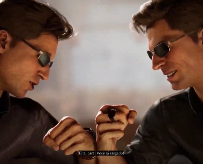 MaxViannaYT's tweet photo. 💪MONSTRO: Johnny Cage fazendo uma referencia ao Léo Stronda @LeoSchulzWOW  em Mortal Kombat 1.

"Eita cara, você está rasgado."
"Pois é, tô fazendo a dieta do monstro."

Viva a dublagem/localização brasileira #MK1 https://t.co/jk3w8IEtSC