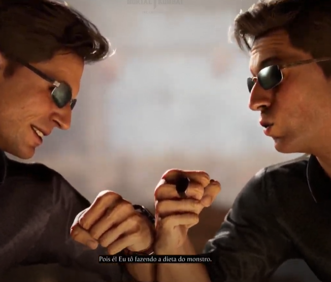 MaxViannaYT's tweet photo. 💪MONSTRO: Johnny Cage fazendo uma referencia ao Léo Stronda @LeoSchulzWOW  em Mortal Kombat 1.

"Eita cara, você está rasgado."
"Pois é, tô fazendo a dieta do monstro."

Viva a dublagem/localização brasileira #MK1 https://t.co/jk3w8IEtSC
