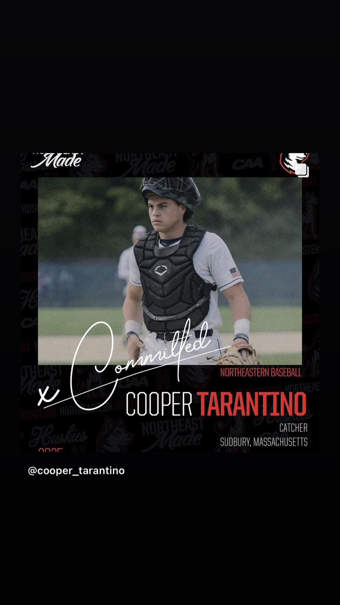 Cooper Tarantino (@tarantinocooper) on Twitter photo I am honored to announce my commitment to Northeastern University! A special shout-out to my Coaches, friends, and family for their constant support. Thank you for making this possible and i’m excited for what’s next!
<a href="/GoNUbaseball/">Northeastern Baseball</a> <a href="/NorthEast_BBall/">NEB</a> <a href="/NEBscottp/">Scott Patterson</a> <a href="/Coach_MAbes/">Mike Abraham</a> I am honored to announce my commitment to Northeastern University! A special shout-out to my Coaches, friends, and family for their constant support. Thank you for making this possible and i’m excited for what’s next!
<a href="/GoNUbaseball/">Northeastern Baseball</a> <a href="/NorthEast_BBall/">NEB</a> <a href="/NEBscottp/">Scott Patterson</a> <a href="/Coach_MAbes/">Mike Abraham</a>