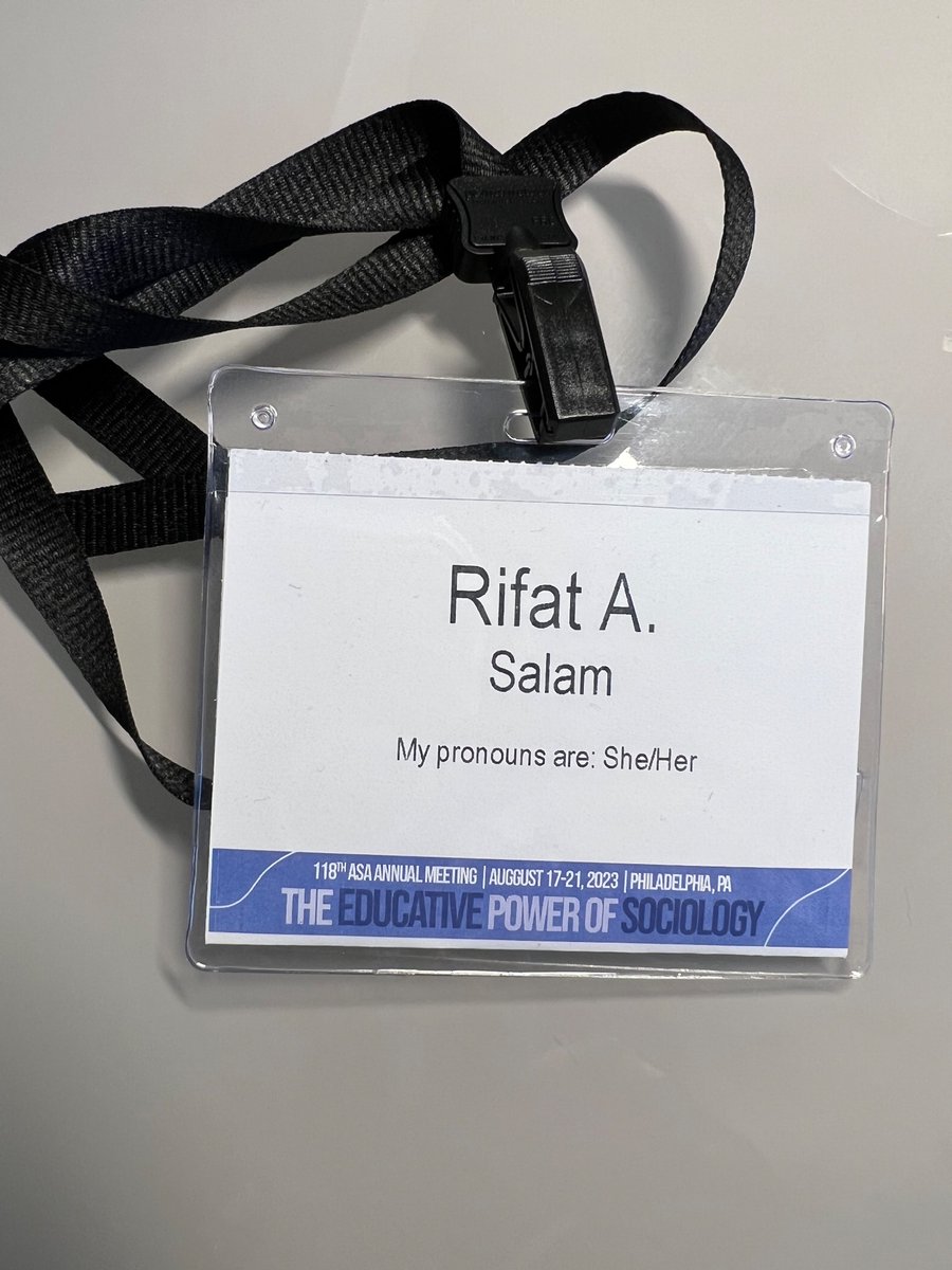 ProfSalam's tweet photo. Can we talk about the #ASA2023 name badges? I know a lot of people have feelings about the removal of institutional affiliations…1/3 https://t.co/mHYTh84z8y