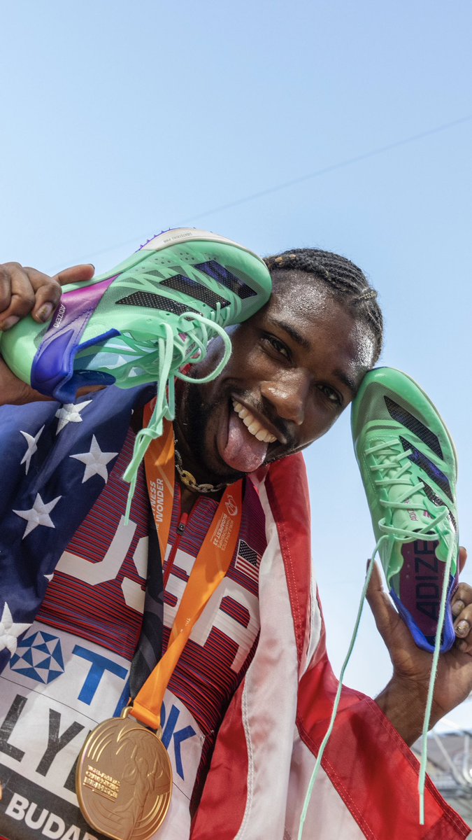 adidasrunning's tweet image. GOLD MEDAL 🥇
World’s fastest man? Got a nice ring to it. 

@LylesNoah, out all on his own in the 100m – bringing the SPICE in a world lead 9.83. 🌶️

And he's back Saturday: 200m show time for the double...  

👟 Adizero Prime SP2
#ImpossibleIsNothing 
#RoadToParis2024