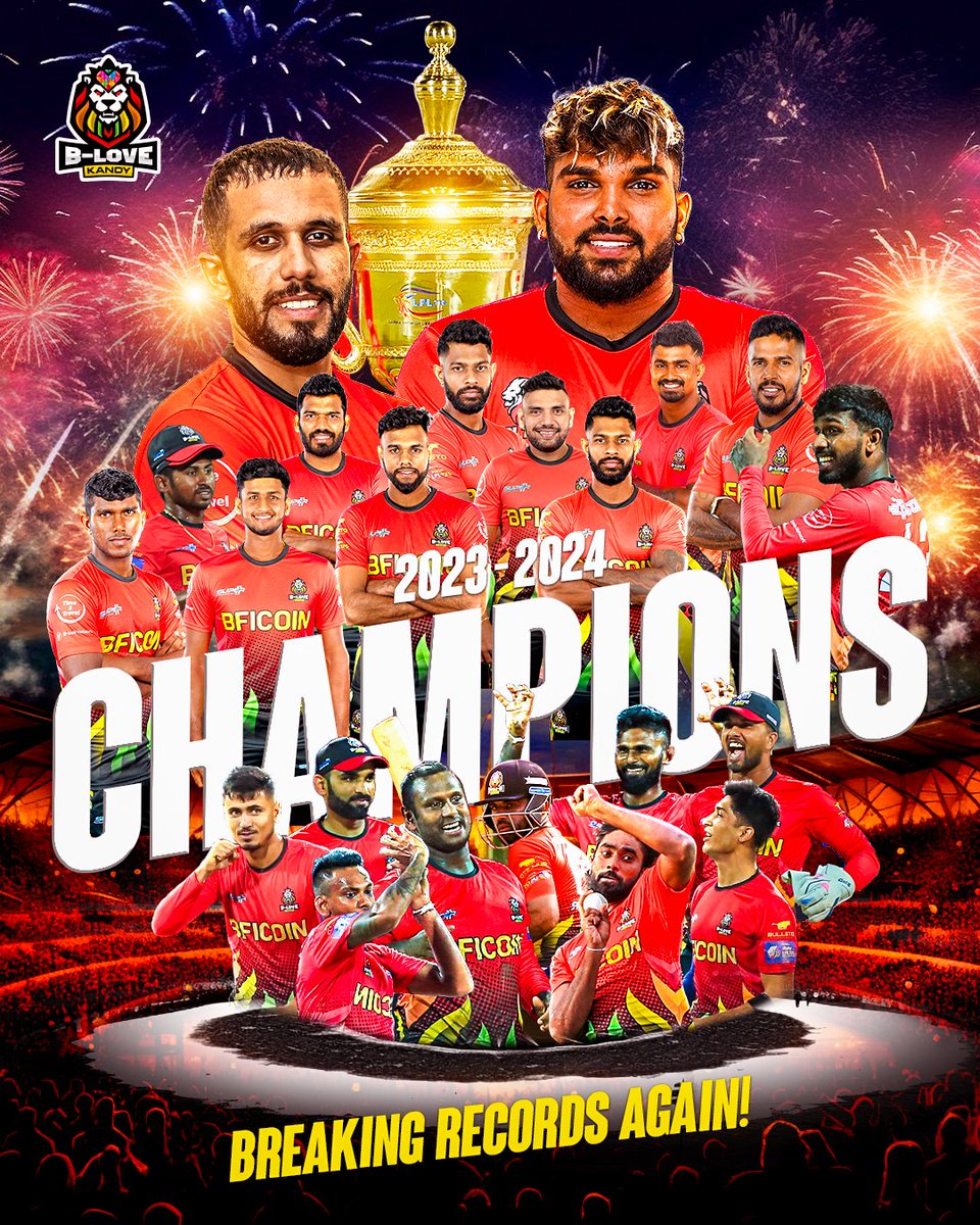 🏆 Champions of the Finals! 🚀 

Breaking Records Once Again, B-LOVE KANDY CLAIMS VICTORY. 🥇 A First-Ever Winning Achievement in LPL History. 

Gratitude to Mr. Omar Khan OK, Coaches, Mentors, and Of Course to Our Stars, our Stellar and Courageous Boys! 

Take a Bow! We Did It!