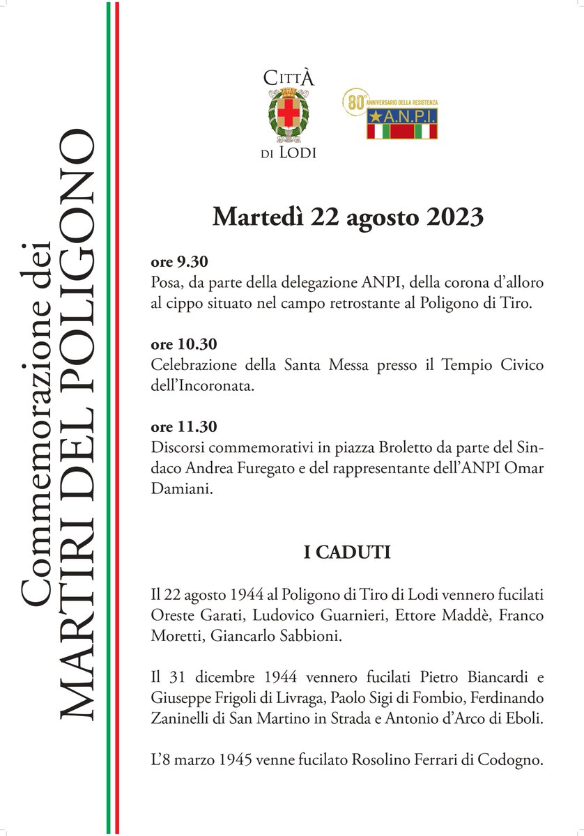 omar_damiani's tweet photo. Onorato di poter intervenire per l'ANPI Provinciale del Lodigiano in una data così importante per la nostra storia e il nostro territorio.
@ComunediLodi @Anpinazionale 

Grazie 🤗 https://t.co/okqDYVUvI3