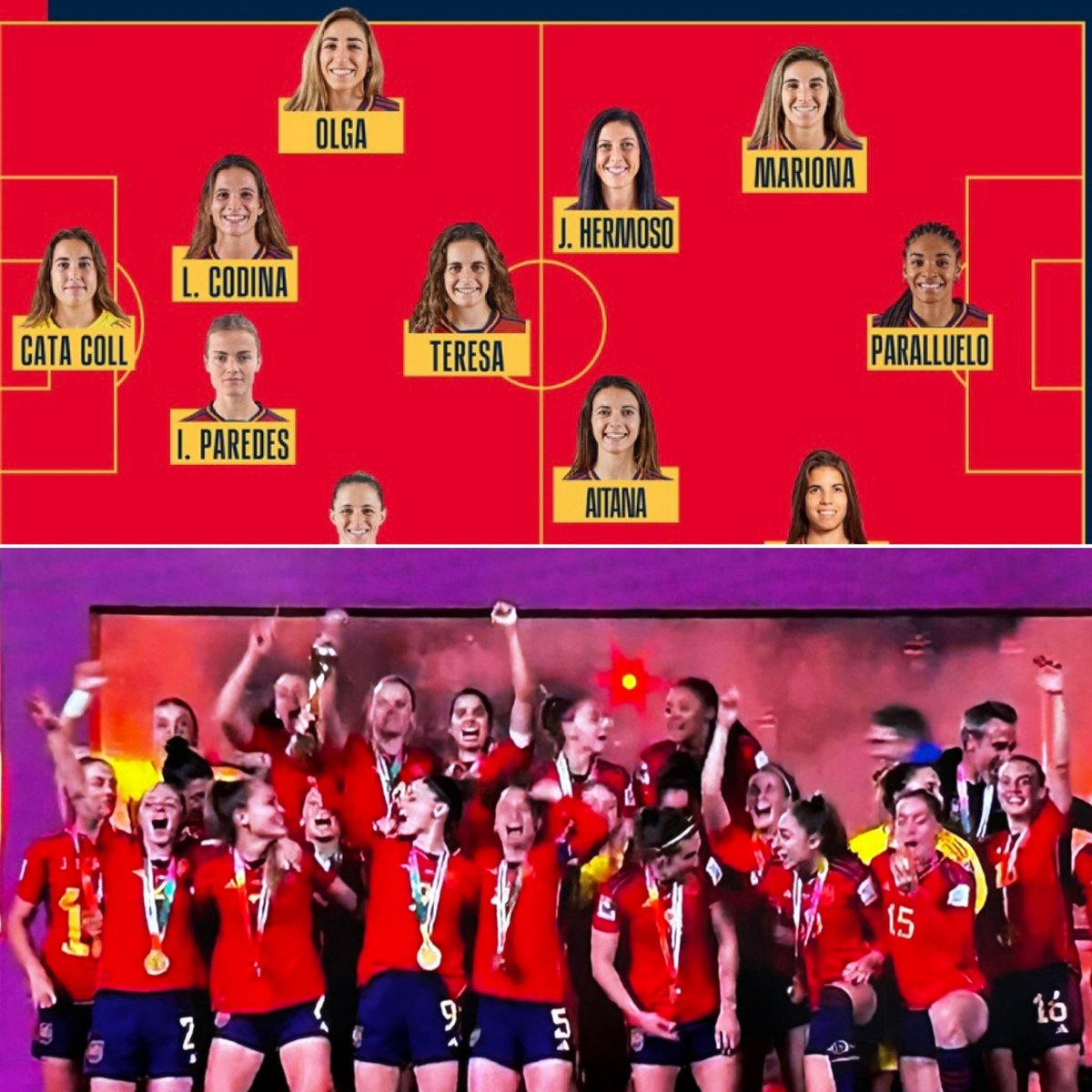 Solepvicens's tweet image. La @SEFutbolFem es CAMPEONA y ¡SUS NOMBRES IMPORTAN!:Alexia Putellas, Cata Coll, Ona Batlle, Irene Paredes, Laia Codina, Olga Carmona,Teresa Abelleira, Aitana Bonmatí, Jenni Hermoso, Alba Redondo,Mariona Caldentey, Salma Paralluelo, Ivana Andrés, Ohiane Hernández #FIFAWWC2023⚽️🇪🇸