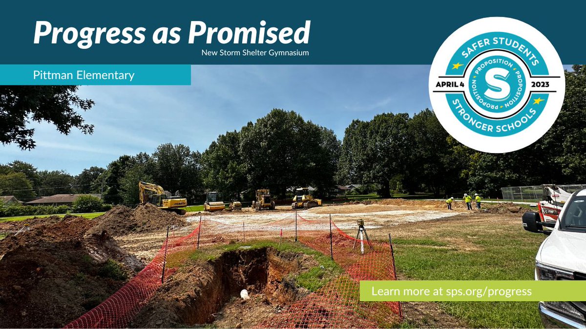 We've broken ground on a new storm shelter gymnasium for @PittmanEagles! 🏗️ In April 2023, 76.7% of our community voted to approve $5 million each for a new storm shelter gym at SIX different #SGF elementary schools. LEARN MORE: sps.org/progress #SPSProgress