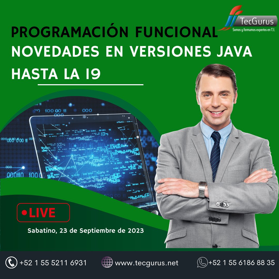 tecgurusnet's tweet image. 🤯 ¿Quieres desbloquear el potencial de Java 19? Únete a nuestro workshop de Programación Funcional y descubre cómo escribir un código eficiente y elegante..𝗜𝗡𝗜𝗖𝗜𝗢: 𝟮𝟯 𝗱𝗲 𝘀𝗲𝗽𝘁𝗶𝗲𝗺𝗯𝗿𝗲 📖#JavaWorkshop #ProgrammingFun¡𝗥𝗘𝗚𝗜𝗦𝗧𝗥𝗔𝗧𝗘! docs.google.com/forms/d/e/1FAI…
