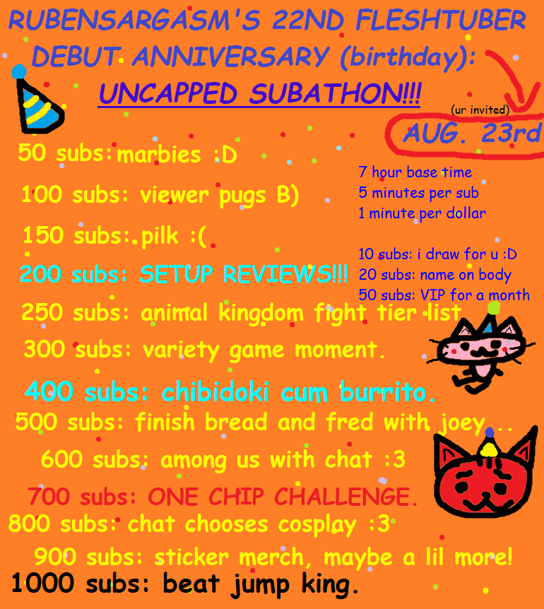 RubenSargasm's tweet photo. WOOO IT'S MY 22ND BIRTHDAY ON AUGUST 23RD AND I WILL BE DOING AN UNCAPPED SUBATHON TO CELEBRATE :D 

U ARE INVITED!!!! https://t.co/nar4BkKlWq