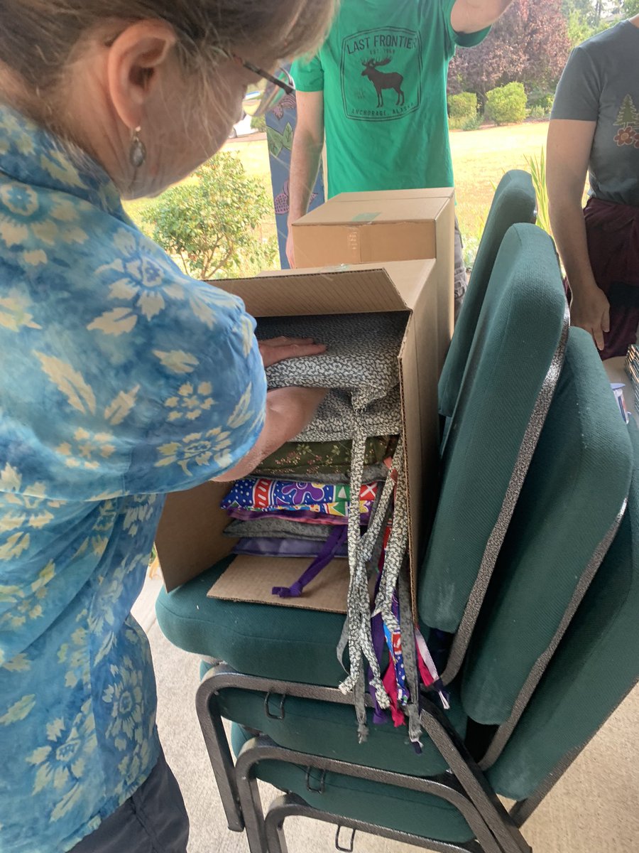This week we hosted about 20 volunteers to help us pack up 1000 school kits for refugees around the world. They include notebooks, pencils/sharpeners, pens, erasers, and colored pencils all packed into homemade totes.