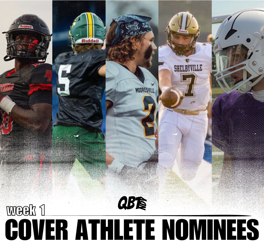 Here are the week 1 cover athlete nominees! Vote now by commenting or reposting 🗳️ 

<a href="/djgordon374/">DJ Gordon</a> - 301yds/7TDs 
<a href="/riddle_brock/">Brock Riddle</a> - 512yds/7TDs 
<a href="/HoganDenny3/">Hogan Denny</a> - 362yds/3TDs
Ei Chappelow - 330yds/6TDs
<a href="/StuckeyJace/">Jace Stuckey</a> - 415yds/5TDs

#qb1indy #qb1coverathlete