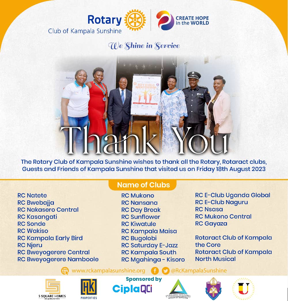 Thank you all the Rotary, Rotaract clubs, Guests and friends of Kampala sunshine that visited us on Friday 18th August 2023