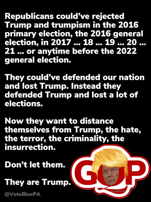 FactsATruth's tweet image. Very True Jehannamama @Jehannamama
Those in commanding positions - Patriotic Republicans could have removed Trump during Impeachment.
But, instead @SpeakerMcCarthy and his unhinged MAGA party saved Trump, and sacrificed rest of honest Republicans.
#ShameOnGOP #VoteMcCarthyOut