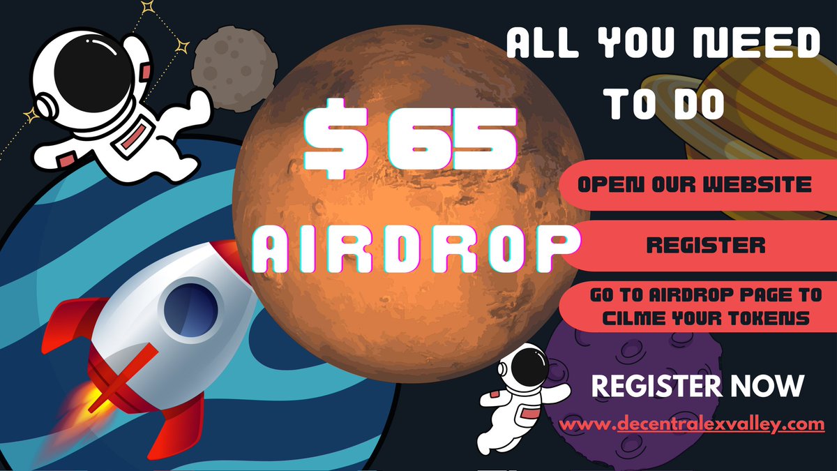 DecentralexV's tweet photo. $65 free token in #Airdrop 
Go to website and register 
By referring your friends your friends with your unique code , you can earn 2000 #DXV token free.
Just Like ,Retweet &amp; Comment
#NFT #NFTs #nftart #digitalart
#NFTMinting #nftcollectors
#Cryptocom    #BTC    #BNB https://t.co/67evkQD9lm