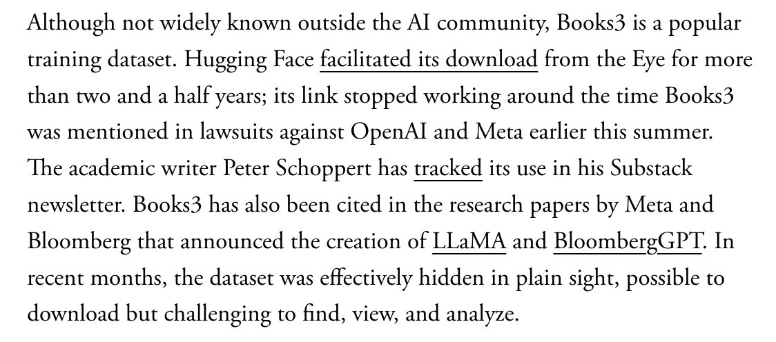 lmatsakis's tweet image. The Books3 dataset was hiding in the open, but no one bothered to analyze it. There are probably tons of others that similarly contain stolen works