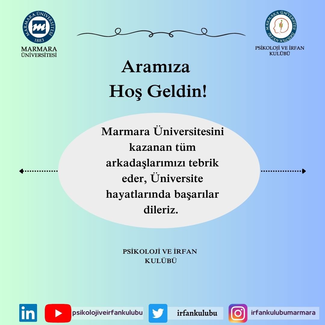 irfankulubu's tweet photo. Üniversite tercihleri neticesinde Marmara Üniversitesi Psikolojik Danışmanlık ve Rehberlik Programını kazanan arkadaşlarımızı tebrik ediyoruz. Birlikte bol istifade edebileceğimiz bir yıl geçirmeyi diliyoruz!✨ https://t.co/8tv3dxK0JV