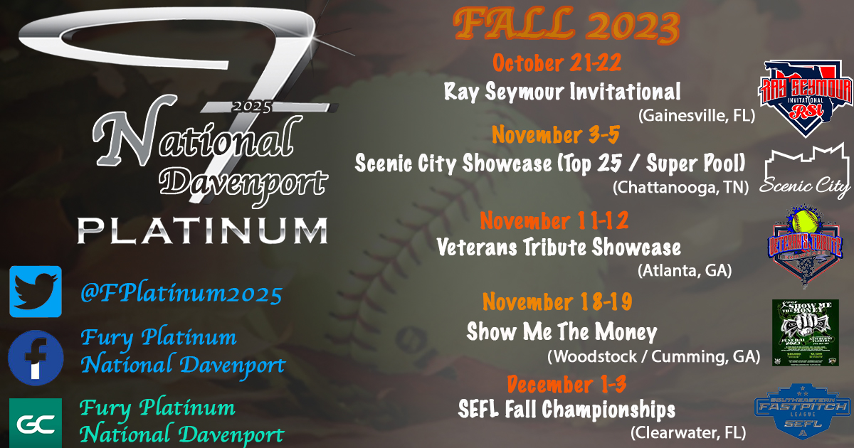Fury Platinum National Davenport (2025) (@fplatinum2025) on Twitter photo FALL SCHEDULE RELEASE! After a hugely successful summer season, we cannot wait to get back together for the Fall Season! <a href="/FuryPlatinum/">FuryPlatinumSoftballClub</a> <a href="/ConnectSports_/">Connect Sports</a> <a href="/thealliancefp/">The Alliance Fastpitch</a> <a href="/PGFnetwork/">PGF</a> FALL SCHEDULE RELEASE! After a hugely successful summer season, we cannot wait to get back together for the Fall Season! <a href="/FuryPlatinum/">FuryPlatinumSoftballClub</a> <a href="/ConnectSports_/">Connect Sports</a> <a href="/thealliancefp/">The Alliance Fastpitch</a> <a href="/PGFnetwork/">PGF</a>