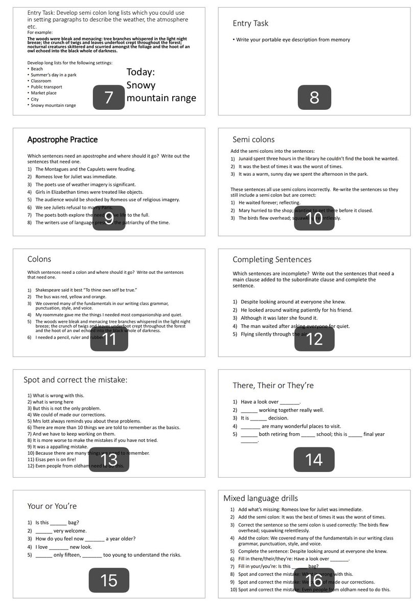 I’ve created some ‘basics’ drills to use as entry tasks with Y10 and Y11 to try and drill out of them some of their bad habits over the coming year. Link below if they are useful #TeamEnglish