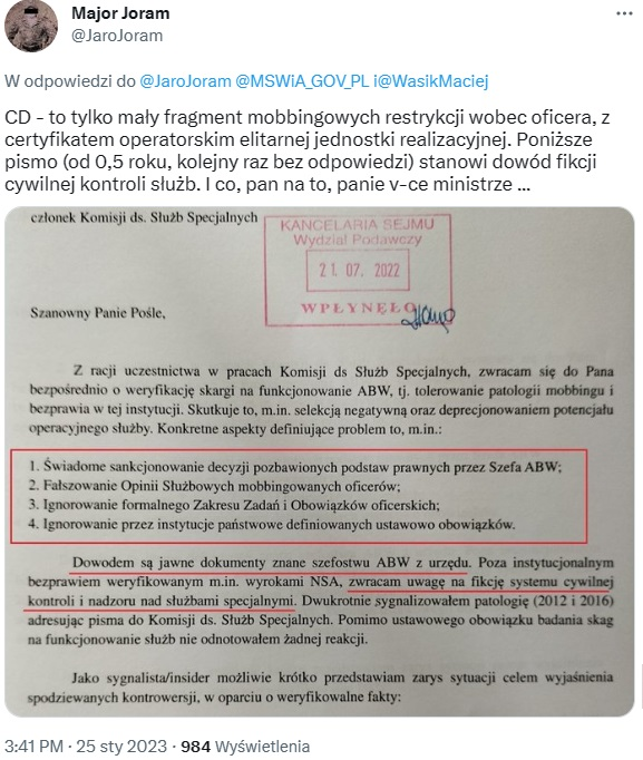 JaroJoram's tweet photo. @Macierewicz_A Bezpieczeństwo granic jest fikcją bez profesjonalnych służb spec. A ja nie muszę się z Wami zgadzać by czuć się patriotą. A zatem - Test Patrioty:
3 pytania weryfikujące, czy Państwo Prawa umożliwia odpowiedź #3XTAK?
Logika prawa mówi, że NIE - a praktyka bezprawia, że TAK... https://t.co/P41EIJmuoS