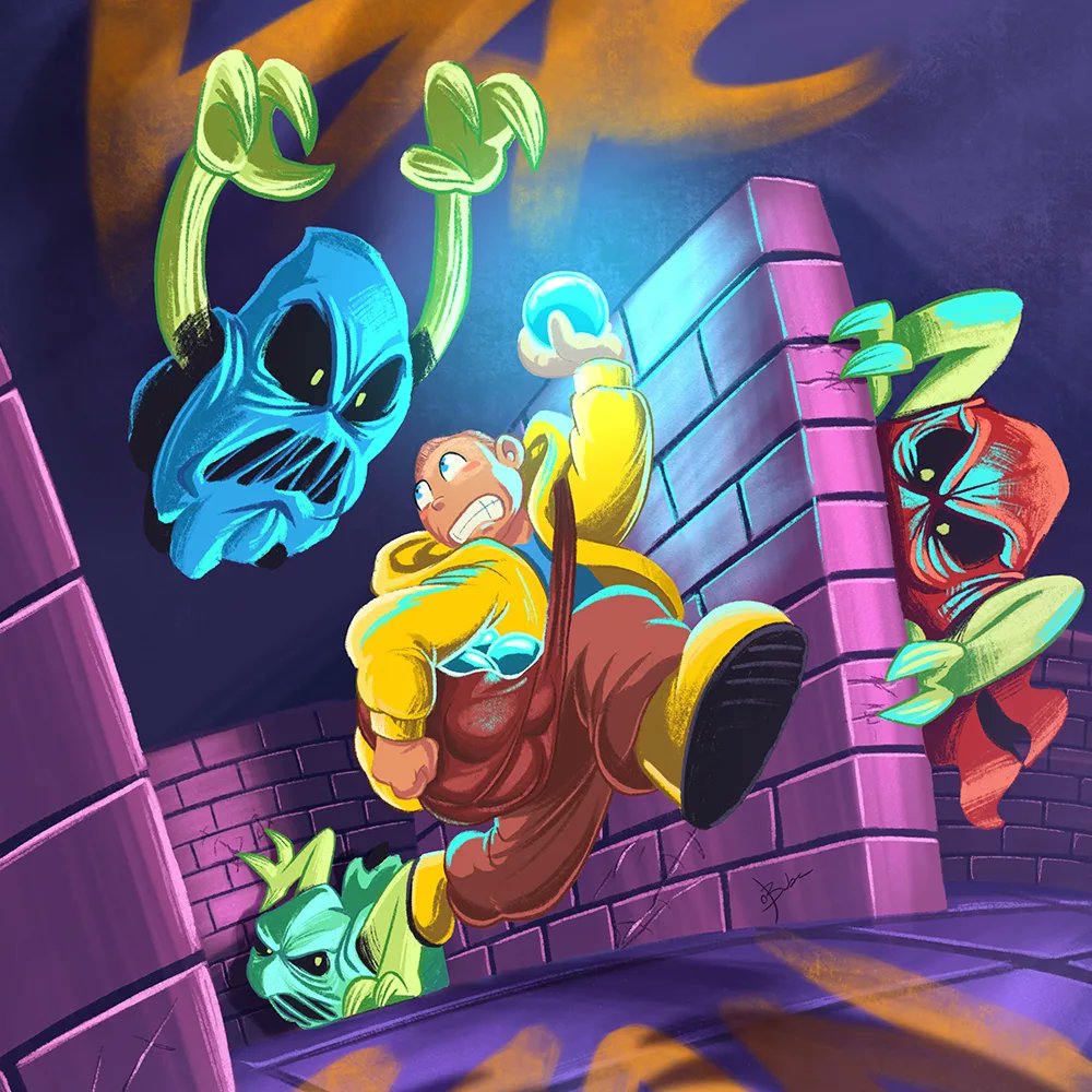 obarbaviking's tweet photo. Art developed to reimagine the Pac-Man game in a different way. As if it were some kind of animation, comic or even an adventure book where the protagonist enters a labyrinth to collect the luminous orbs until he encounters their guardians.

#kidlit #kidlitart https://t.co/GkJmnvzOsN
