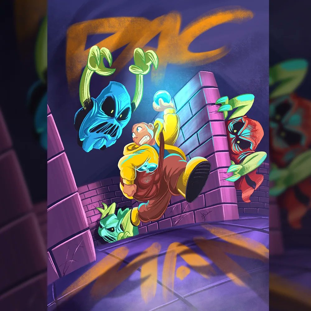 obarbaviking's tweet photo. Art developed to reimagine the Pac-Man game in a different way. As if it were some kind of animation, comic or even an adventure book where the protagonist enters a labyrinth to collect the luminous orbs until he encounters their guardians.

#kidlit #kidlitart https://t.co/GkJmnvzOsN