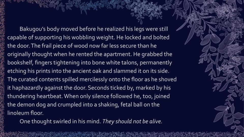 Hi everyone! This is my preview for <a href="/BNHAMonsterLove/">💙 Dancing After Dark | A BnHA Bang 💙</a> 
Demons break through to this dimension leaving terror and surprisingly a ShinBaku love story in its wake.
Made with my lovely artist <a href="/bogganheart/">bogganheart</a> and my beta who keeps me writing, working and perfecting <a href="/blxcknxghtshxde/">𖤐 s h x d e 𖤐</a>