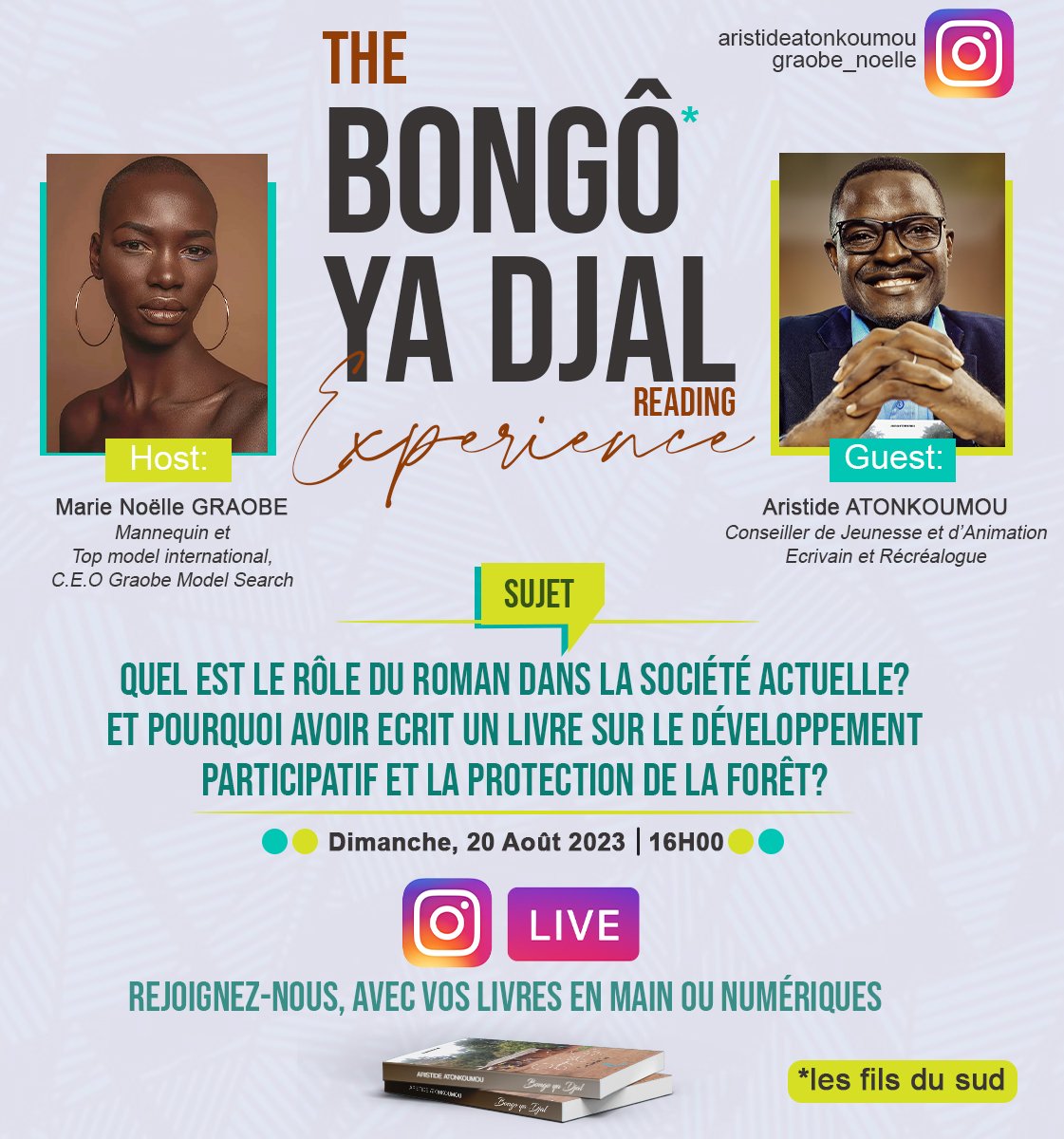 instagram.com/tv/CwLCM1HpYaN…

Revivez la première édition du BONGÔ YA DJAL READING Experience avec Marie Noëlle GRAOBE.

Nous avons parlé de son roman BONGÔ YA DJAL (Les fils du Sud)
Le livre est disponible sur YOUSCRIBE :
youscribe.com/catalogue/eboo…
Et Copie physique au +237 696 925 266