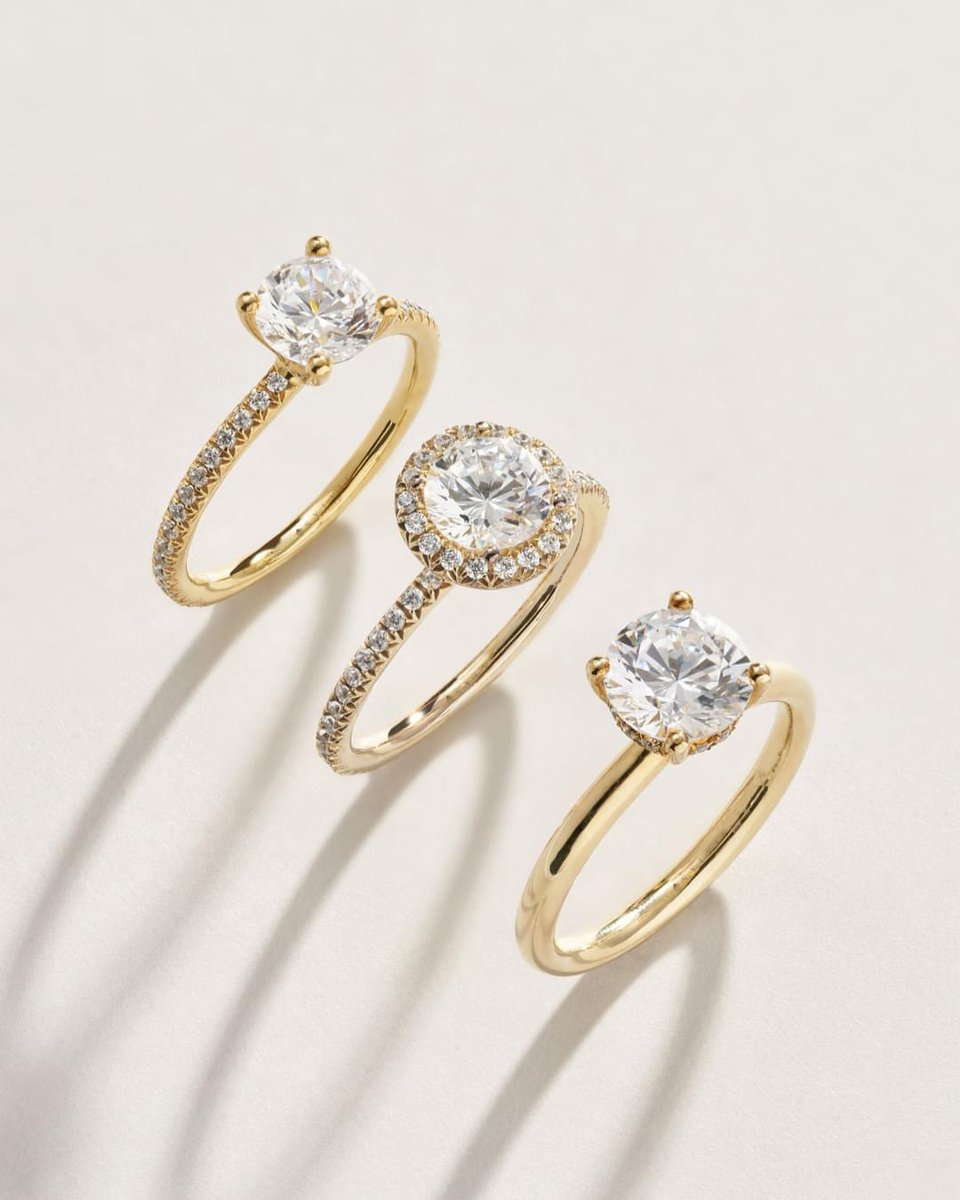 Three styles of a classic, yellow gold ring. 💍​​​​​​​​​​​​​​​​​​Sylvie offers endless options for customization, with hidden halos, halos, and diamond studded shanks to name a few. Which would you choose?

(Style: S2393, S1793, S1093)

#Halo #HiddenHalo #UnderHalo #ClassicRing