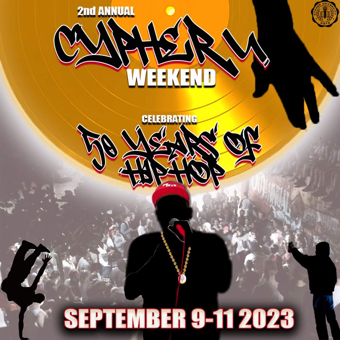 MCHeadcase's tweet photo. Looking forward to this so much. Hope you guys come out and celebrate Hip-Hop's 50th anniversary the @CypherU way! #CYPHACYPHA https://t.co/wCwWoA6hbc