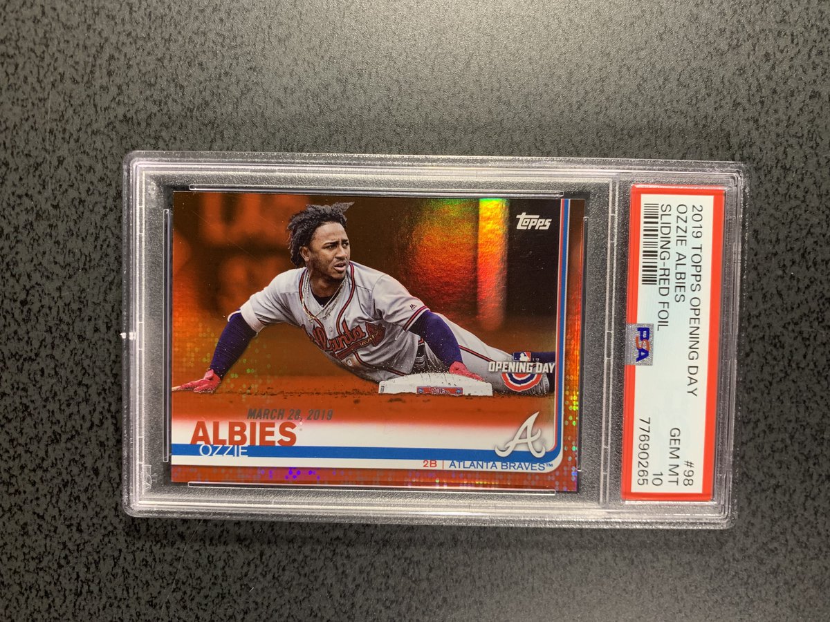 AUCTION ENDS TONIGHT AT 8:35pm ET!
2019 Topps Opening Day Ozzie Albies #98 Red Foil Parallel PSA 10 GEM MINT ebay.com/itm/3748630482…
#ozziealbies #atlantabraves #topps #openingday #thehobby #psacard #psa10 #gemmint #collectorfix