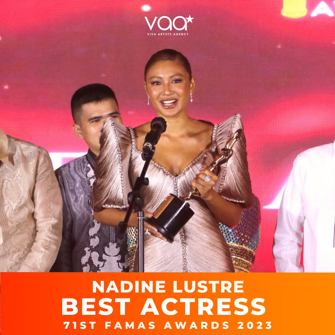 VivaArtists_'s tweet photo. NADINE LUSTRE is 71st FAMAS AWARDS Best Actress for her outstanding performance in GREED. Congratulations, @hello_nadine ✨ Your VAA family is so proud of you! 🫶🏻 https://t.co/yMFuYQziAd