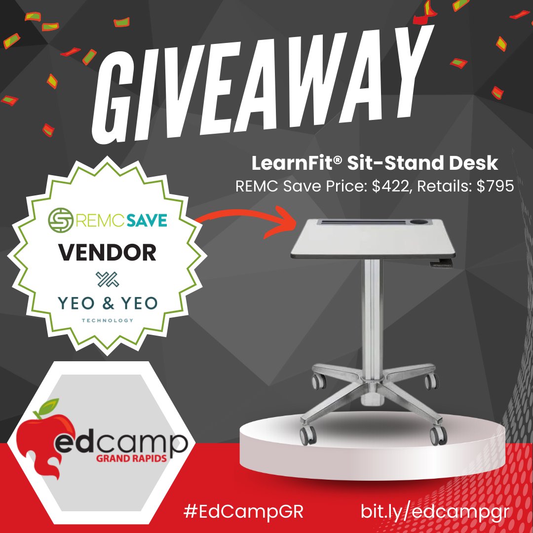edcampgr's tweet photo. Make sure you stay until the end of the day today for a chance to win this amazing standing desk donated by
@YeoandYeo (a @REMCAssociation #REMCSave vendor!). #edcampGR https://t.co/zOehIcL5xO