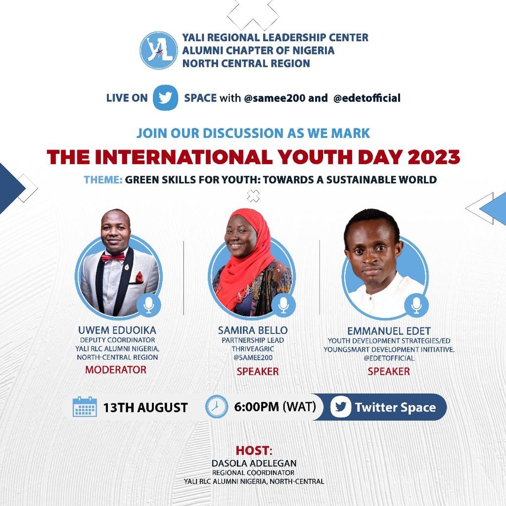 uwemfirebaenks's tweet photo. .......In Less than 2 hours We Join Other Intellectuals around the Globe as we discuss on #GreenskillsforYouthTowardsaSustainableWorld👉🏻👉🏻👉🏻 for link to join on Twitter Space as we commemorate #IYD2023 #un4youth #UnitedNation #yalirlc #YALIRLCWA https://t.co/EEonsmgSfj