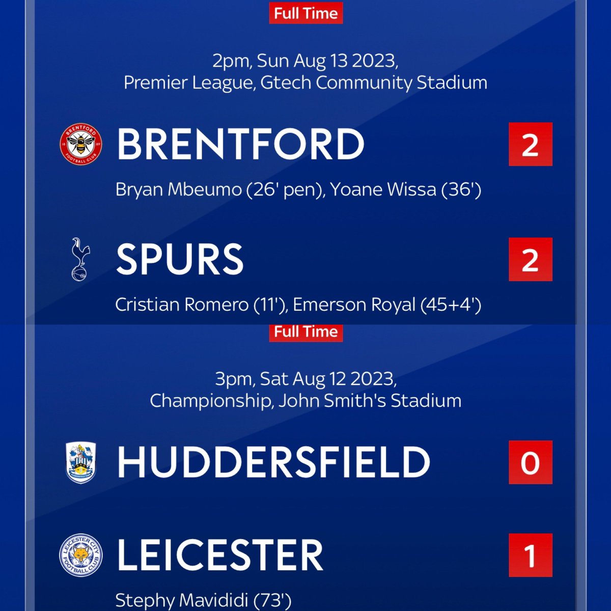 It’s a well known fact that the team that plays Huddersfield away first wins the EFL (3 years running now) to replace the team that draws 2-2 vs Brentford on the opening day of the Premier League season! #LCFC