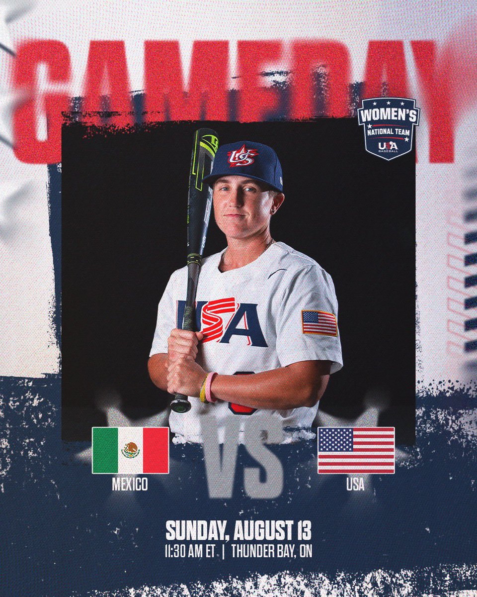 USABaseballWNT's tweet photo. Let’s do it one more time‼️

🆚: Mexico🇲🇽
📍: Thunder Bay, Ontario
🏟️: Port Arthur Stadium
⏱️: 11:30 a.m. ET
📺: https://t.co/qxIwXySsQB

#ForGlory🇺🇸 https://t.co/kilexcWfU8