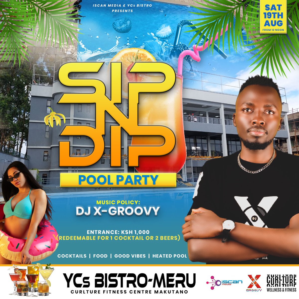 djx_groovy's tweet photo. Grab your swimsuits🏊and get ready for the Sip🍹 n Dip💦 Pool Party🎉 at YCs Bistro in Meru on Sat 19th August➡️Music🎵 by Dj X Groovy. Cocktails✔️Food✔️ Good Vibes✔️Heated Pool✔️. Tell a friend🥳🥳
#GroovyNation
#iScanMedia
#YCsBistro https://t.co/c5487De8BC