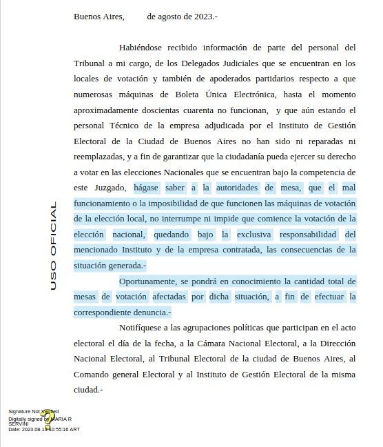 arilijalad's tweet photo. GRAVISIMO ESTO

La jueza electoral Servini dice que donde no funcionan las máquinas de Voto Electrónico se avance con el voto en Papel para cargos nacionales y que luego hará la denuncia.

Miles de porteños sin derecho al voto por decisión de Larreta https://t.co/wfKjQ8oUXP
