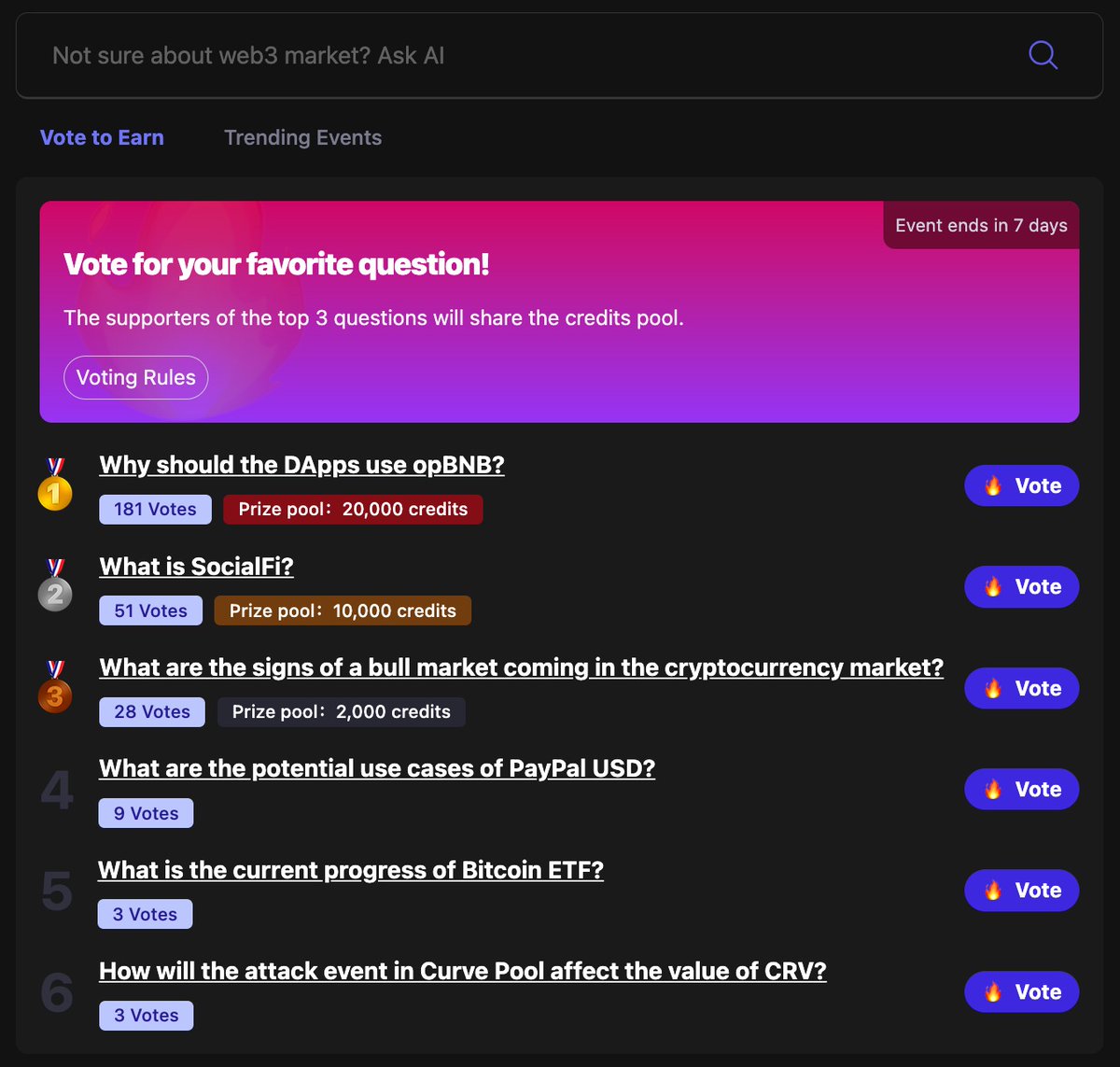 qnaweb3's tweet image. 📣The 2nd round of Vote to Earn has started🔥
In the 1st round, many users earned a large number of credits.🙌
However, due to the number of participants exceeding our expectations, some users were unable to earn credits. We have slightly increased the credit pool for the 2nd…